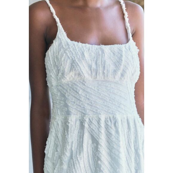 White Zara Jacquard Textured Spaghetti Strap Midi Dress (NWT) - Picture 3 of 11
